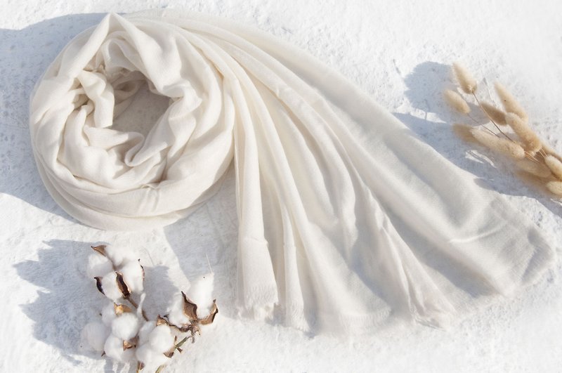 Cashmere Cashmere/Cashmere Scarf/Pure Wool Scarf Shawl/Ring Velvet Shawl - Pure White - Knit Scarves & Wraps - Wool White
