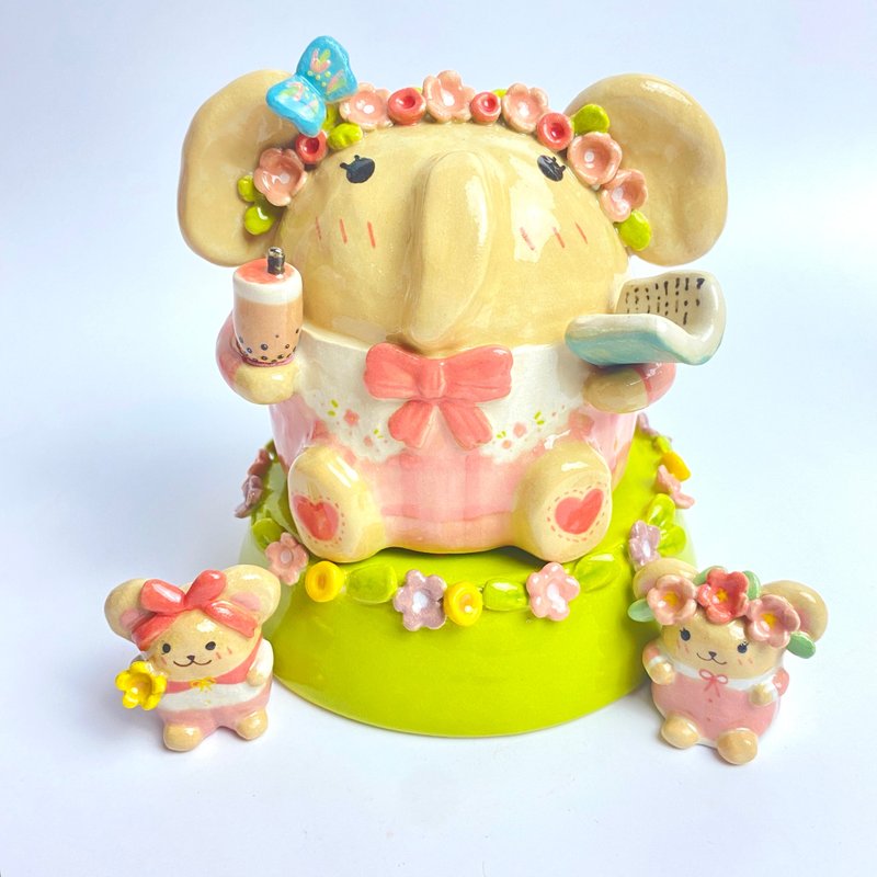 Handmade ceramic cute Ganesha special gift - Pottery & Ceramics - Pottery Multicolor