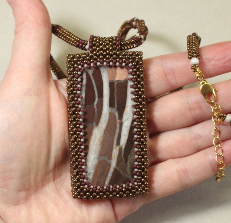 Brown Jasper Necklace Pendant Beaded Rectangular Simple Concise - ต่างหู - แก้ว สีนำ้ตาล