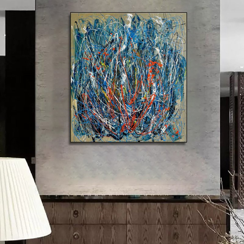Original Curved Lines Oil Painting Wall Hanging Colorful Artwork Abstract Decor - 壁貼/牆壁裝飾 - 壓克力 多色