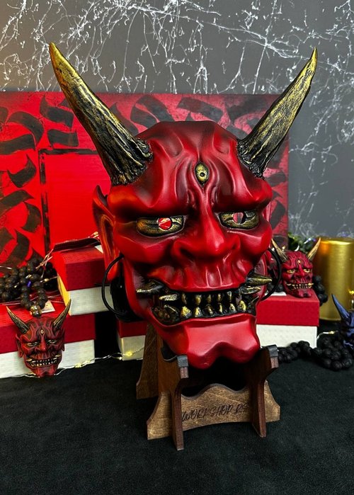 WorkshopRS 日本紅色鬼面具 可穿戴惡魔面具牆面鬼面具妖怪面具