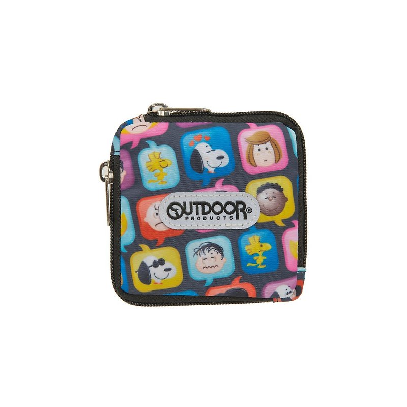 OUTDOOR] SNOOPY square double zipper coin purse - black ODP21A04BK - Coin Purses - Polyester 