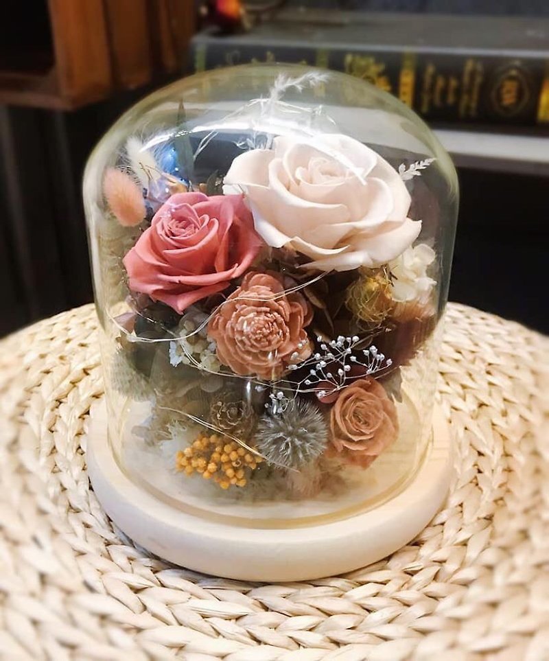 [Meeting Everlasting] Pink Eternal Flower Glowing Glass Cover Gift Box Customizable Colors + Lettering Service Available - Dried Flowers & Bouquets - Plants & Flowers 