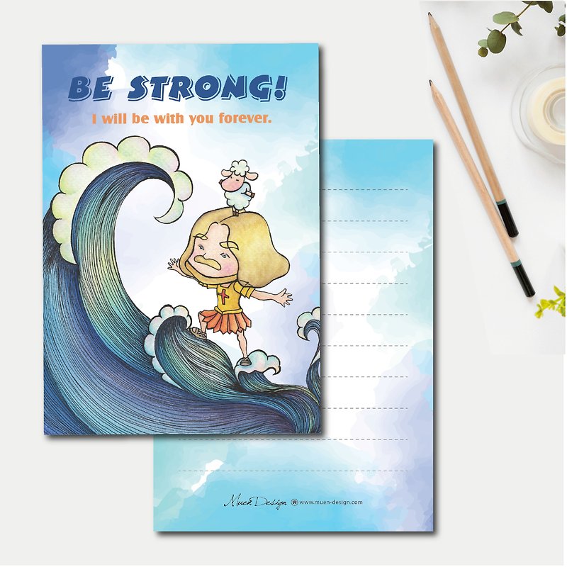Strong and Courage Hand-painted Universal Postcard with Envelope - การ์ด/โปสการ์ด - กระดาษ สีน้ำเงิน