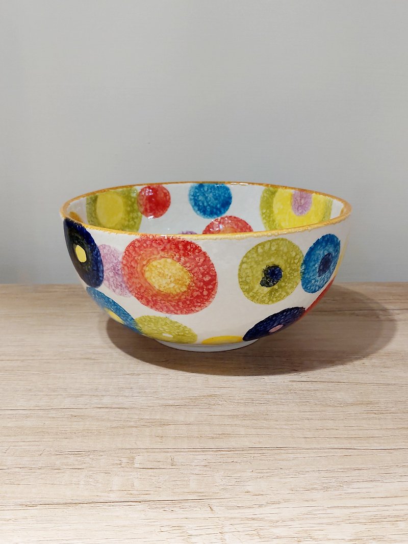 Italian Handmade Pottery-POP Pop Art Salad Bowl 22cm (Orange Edge Circle) - ถ้วยชาม - ดินเผา หลากหลายสี