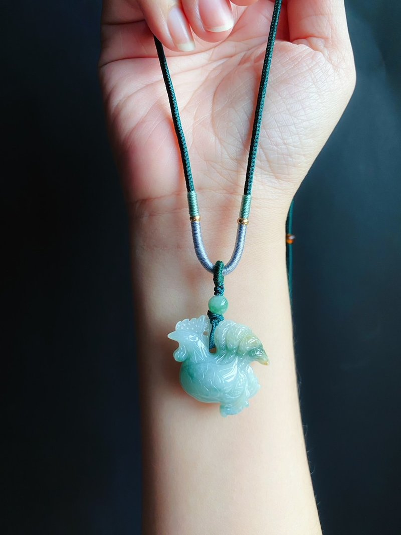 Natural Burmese Jade Jade Floating Flowers with Purple Jade Chicken Thoughts Adult Ding Xingwang Necklace Gift - เชือก/สายคล้อง - หยก สีเขียว