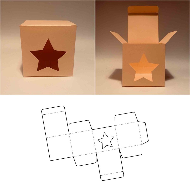 Star gift box template, star box, box with window, wedding favor box, Cricut, A4 - 圖文模板設計 - 其他材質 
