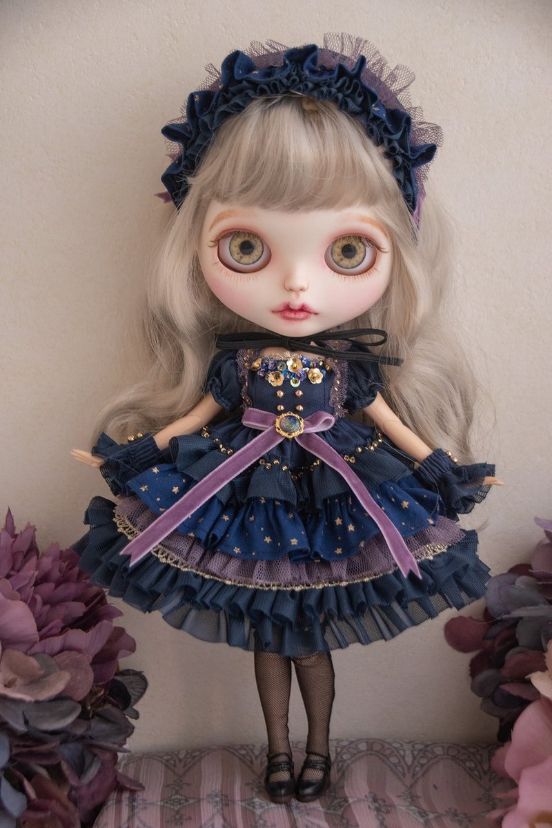 ミステリューズワンピ　ブライス　服　ミッドナイトセレナーデドレス - 其他 - 棉．麻 藍色