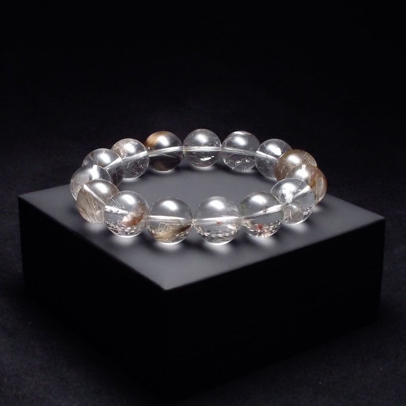 Black Silver Titanium Bracelet | Multi-Mineral Inclusion Stone QBR-00121 - สร้อยข้อมือ - เครื่องประดับพลอย 