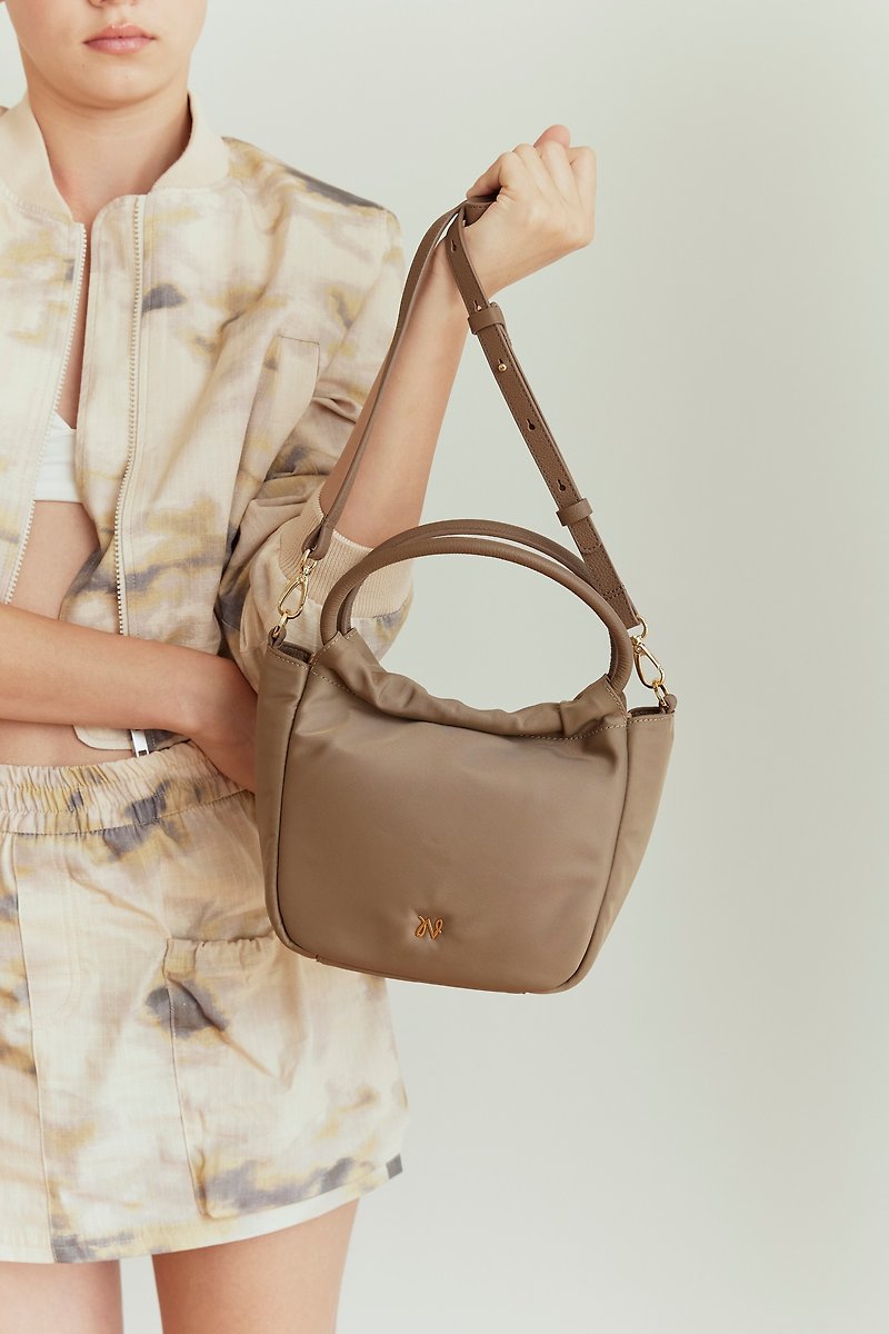 Pencil pleat bag in e taupe - Handbags & Totes - Nylon Brown