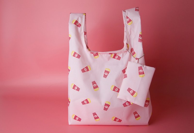 ハッピーポップコーン防水ショッピングバッグ/サイドバックパック/飲料バッグ/ピクニックバッグ - トート・ハンドバッグ - 防水素材 ピンク