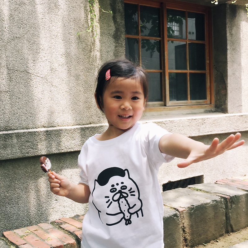 Fried shrimp, Wulang, children's summer short sleeve - Tops & T-Shirts - Cotton & Hemp White