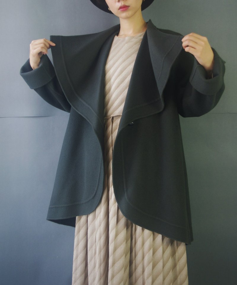 Treasure hunt vintage 50s dark green shawl wool blouse coat - Women's Casual & Functional Jackets - Wool Green