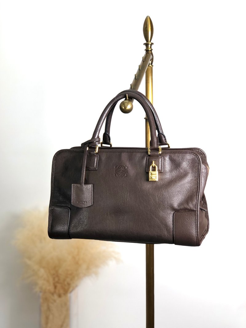 【 日本直送　名牌中古包 】LOEWE ロエベ アマソナ36 ハンドバッグ ブラウン アナグラム レザー ミニボストン vintage オールド egu8tm - 手提包/手提袋 - 真皮 咖啡色