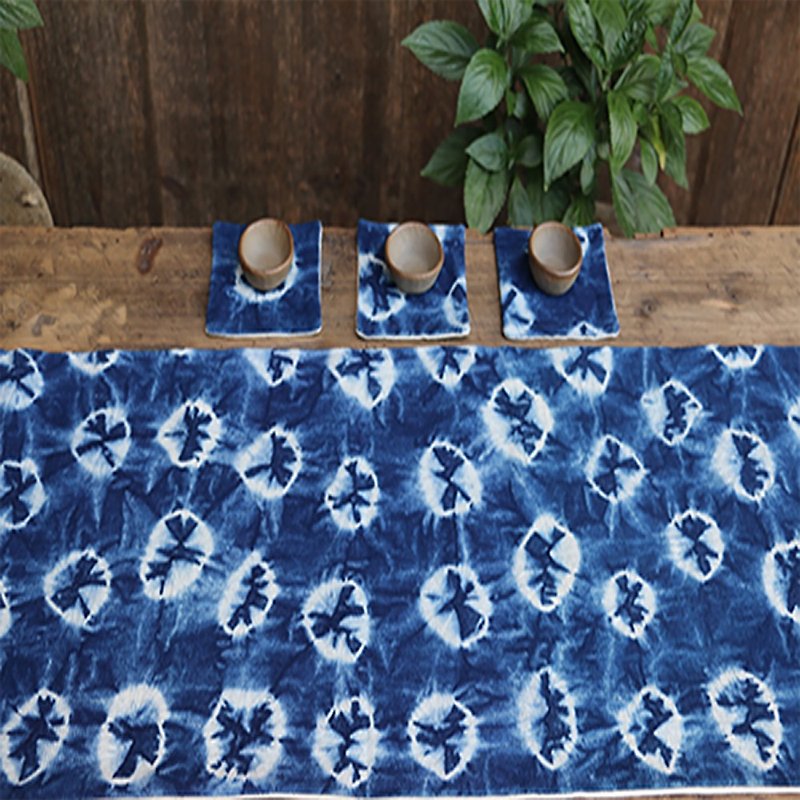 宜山蓮 | 草木染めの布製ティーマット、ティーマット、ブルーめのティーセット、中国風のシンプルな手作り純綿テーブルランナー - ランチョンマット - コットン・麻 