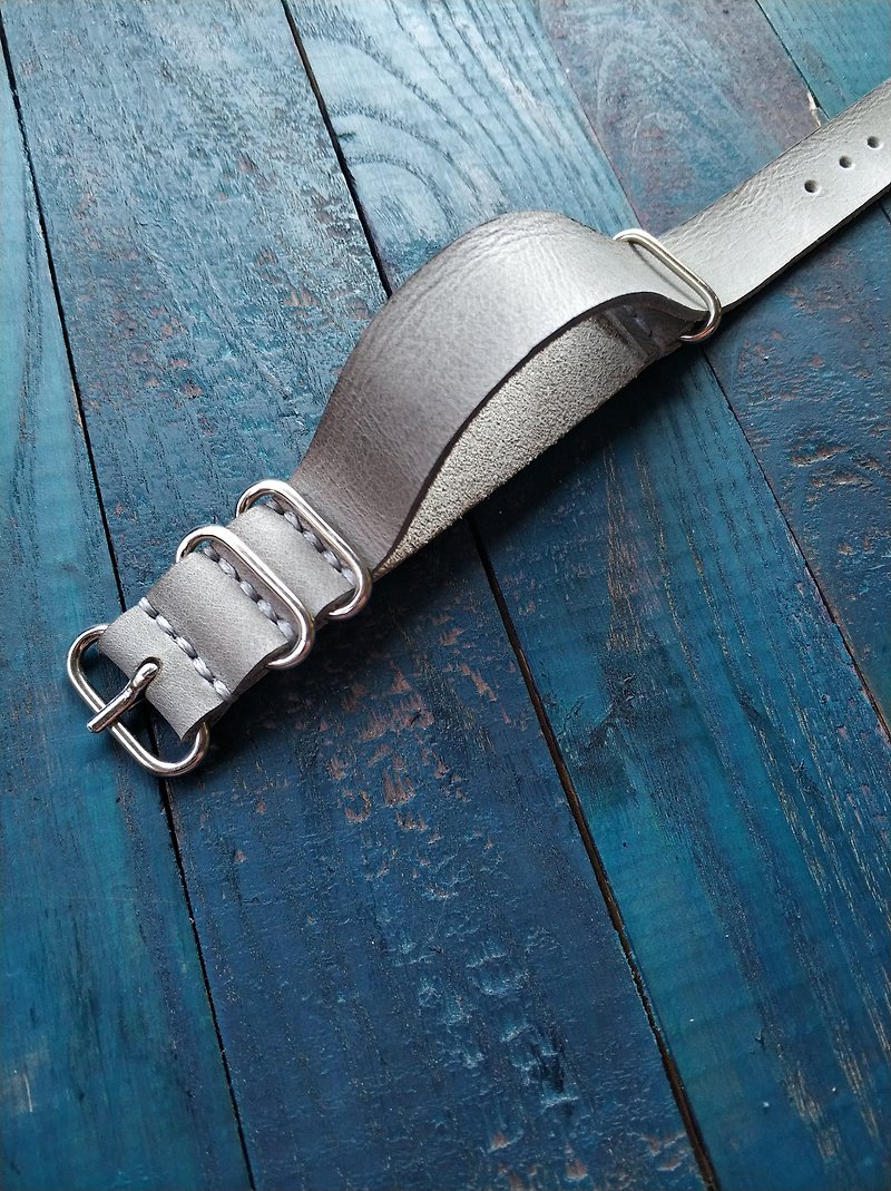 Wrist Band watch strap  gray, leather strap, band, gift, military,18mm, 20mm - 錶帶 - 真皮 灰色