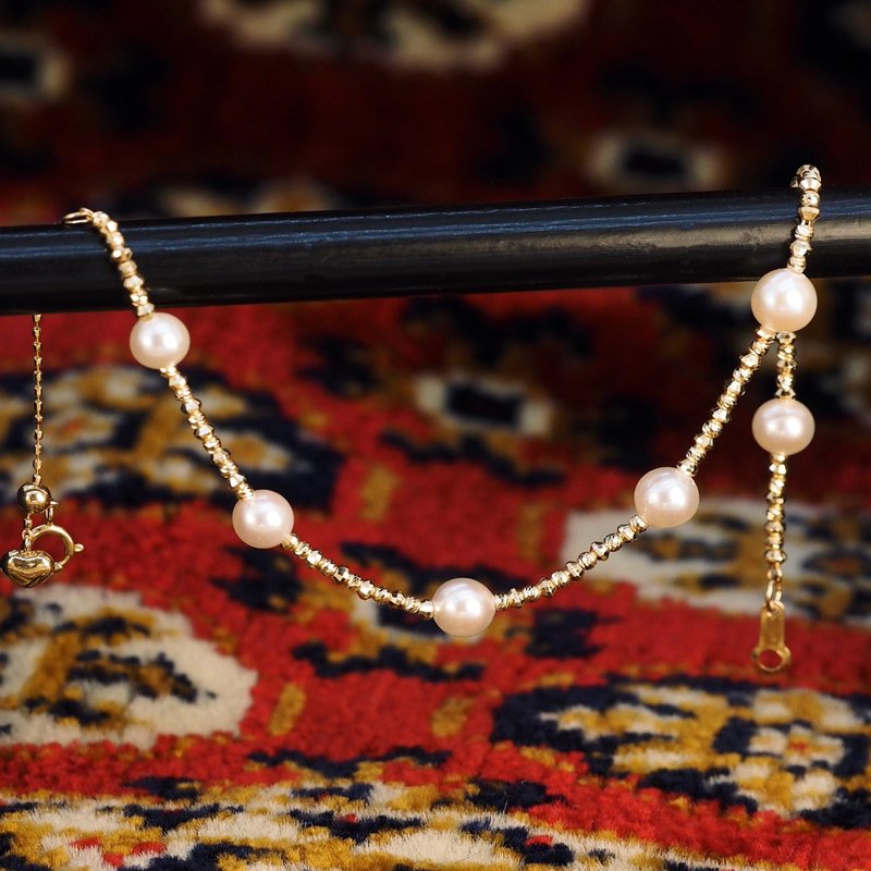 18K金Akoya 珍珠金屬隕石球手鏈18K GoldAkoya Pearl and Metalli - 手鍊/手環 - 貴金屬 