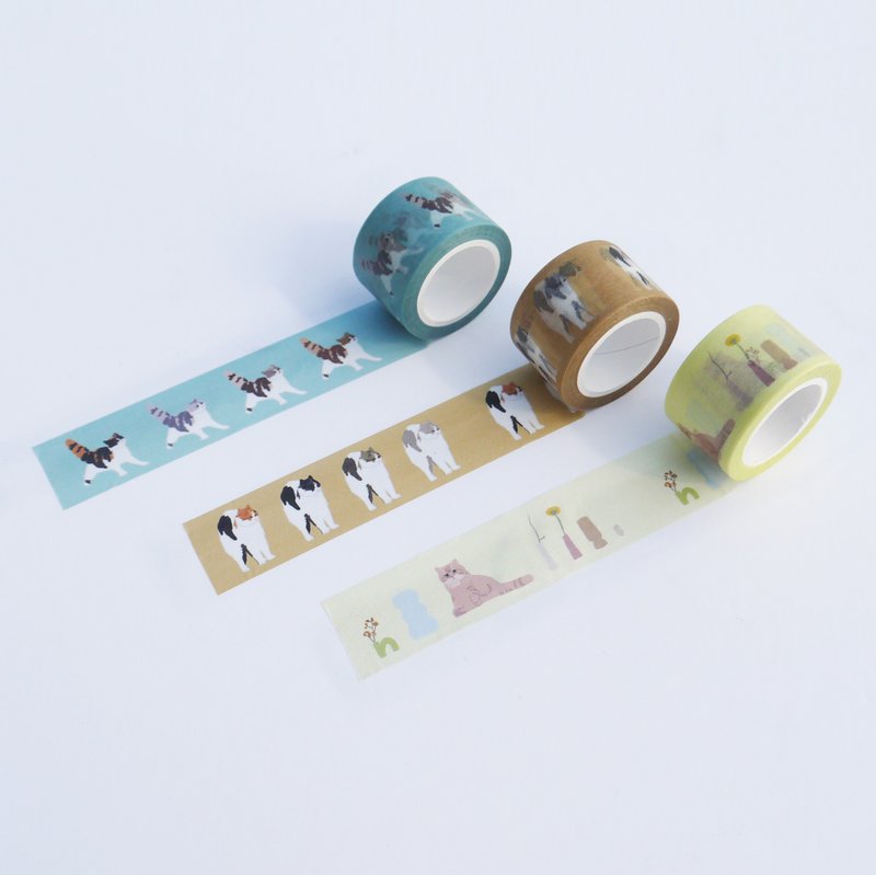 【CINDY CHIEN】The Cat Comes Three Types of Washi Tape - มาสกิ้งเทป - กระดาษ 