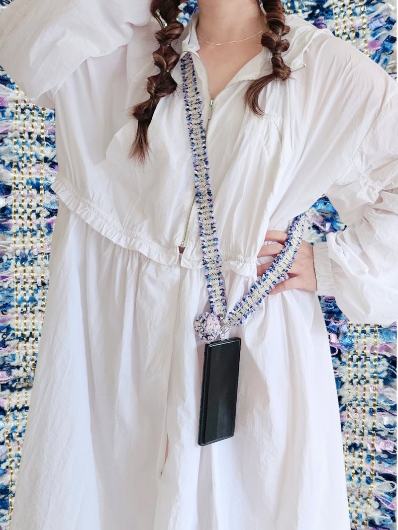 編織手機/包包/相機背帶 - 朝霧 - 手機掛繩/背帶 - 棉．麻 藍色