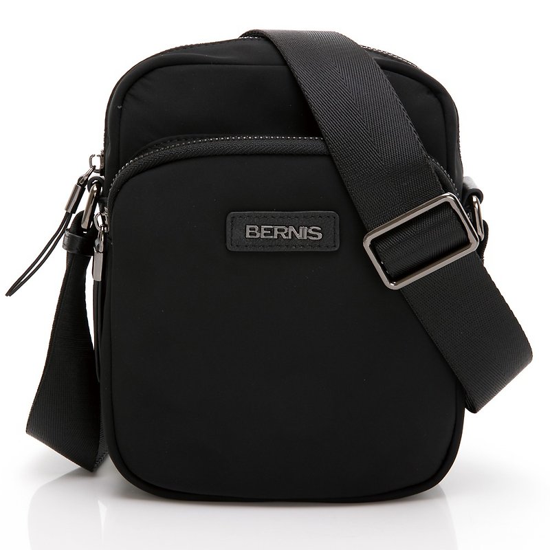 Superfine nylon|straight oblique side double-layer square bag-fog black|BERNIS BNE19052BK - Messenger Bags & Sling Bags - Nylon Black