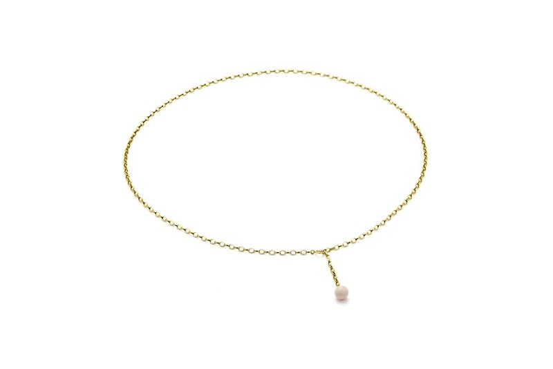 <Lockena - Nordic Collection> 24K Pearl / Ceramic Necklace Clavicle Chain Y-Chain - สร้อยคอ - โลหะ สีเหลือง