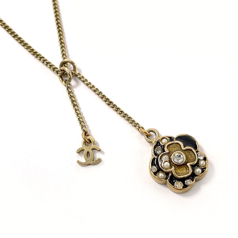 【日本直送 中古美品】シャネル CHANEL ネックレス カメリア ココマーク ヴィンテージ メタル/ラインストーン ゴールド 07 A 2007年製 - 項鍊 - 貴金屬 金色
