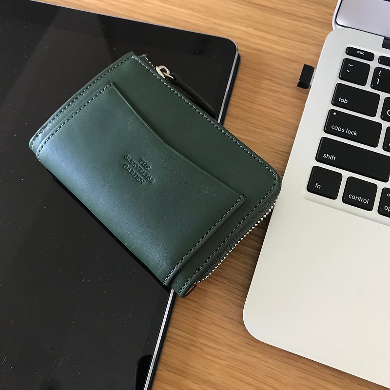 Coin zip leather purse /Green - 長短皮夾/錢包 - 真皮 綠色