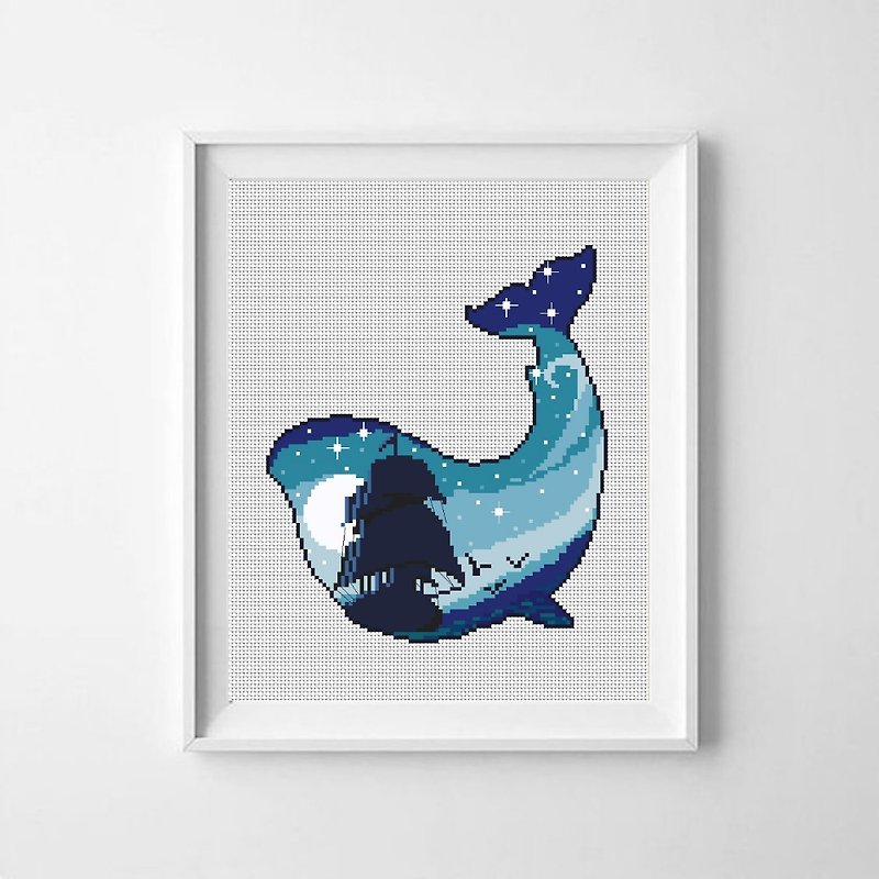 Whale Night silhouette cross stitch pattern, PDF DIGITAL, Ocean, Ship, Moon, Sky - 編織/刺繡/羊毛氈/縫紉 - 其他金屬 多色
