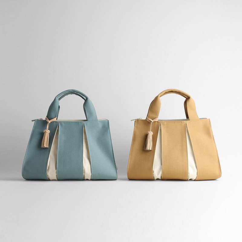 KOSHO ougi Canvas ToteBag FS lightweight Made in Japan with tassel Zip closure - Handbags & Totes - Cotton & Hemp Blue