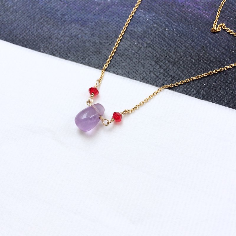 Original handmade necklace temperament amethyst droplet pendant 14KGF - Necklaces - Crystal Purple