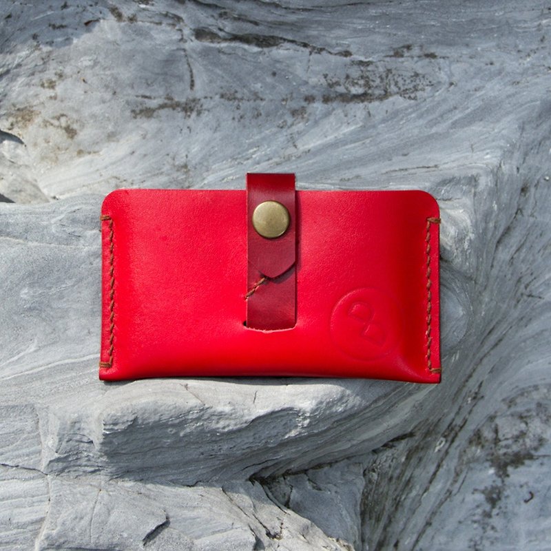 DUAL-Full leather hand-stitched large-capacity simple business card holder-Hi Red - ที่เก็บนามบัตร - หนังแท้ สีแดง