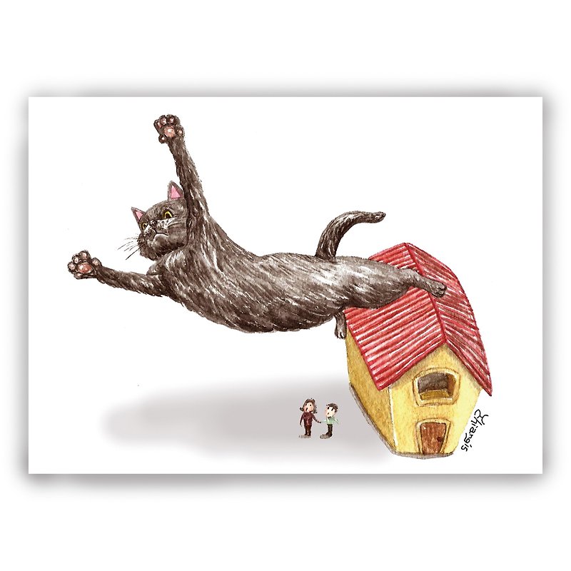 Hand-painted illustration universal card/card/postcard/illustration card--cat black cat kitten flying cat - การ์ด/โปสการ์ด - กระดาษ 