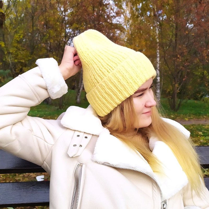 Winter yellow womens hat | レディース帽子 - หมวก - ขนแกะ สีเหลือง