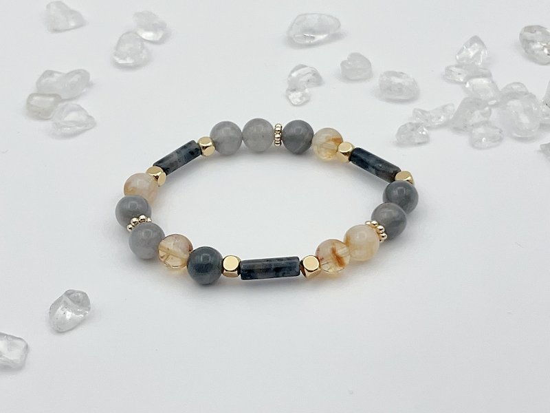 Sosii | Crystal 10 natural crystal bracelet | Feldspar style - black and yellow | - Bracelets - Crystal Gray
