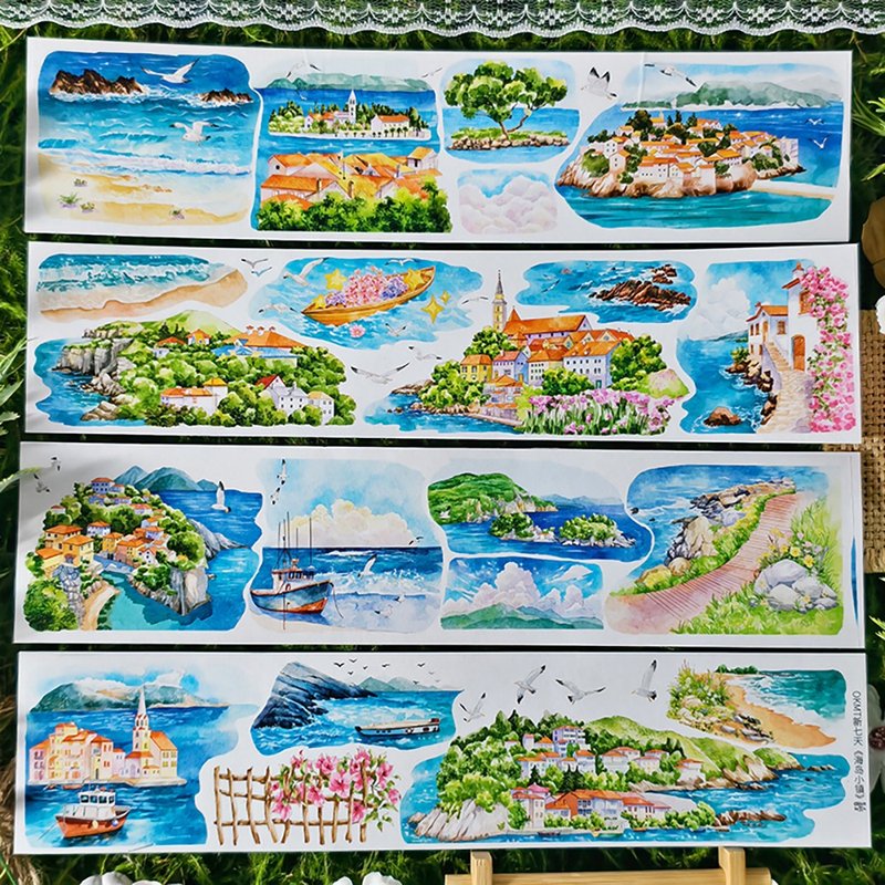 海島小鎮 OKMT新七天流麻咕卡貼紙PET手帳膠帶 - 紙膠帶/和紙/PET - 塑膠 藍色