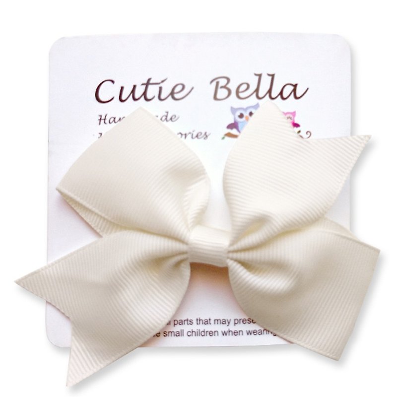 Cutie Bella Dreamy Bowknot Handmade Hair Accessories Full Covered Fabric Bow Stretch Hairpin-Cream - เครื่องประดับผม - เส้นใยสังเคราะห์ 