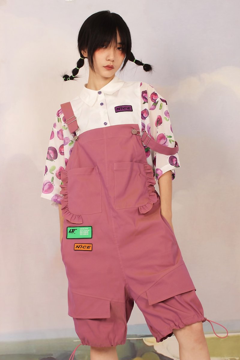Sweet and cool girl age reduction and thin all-match Japanese college girl pink overalls - Women's Pants - Polyester 