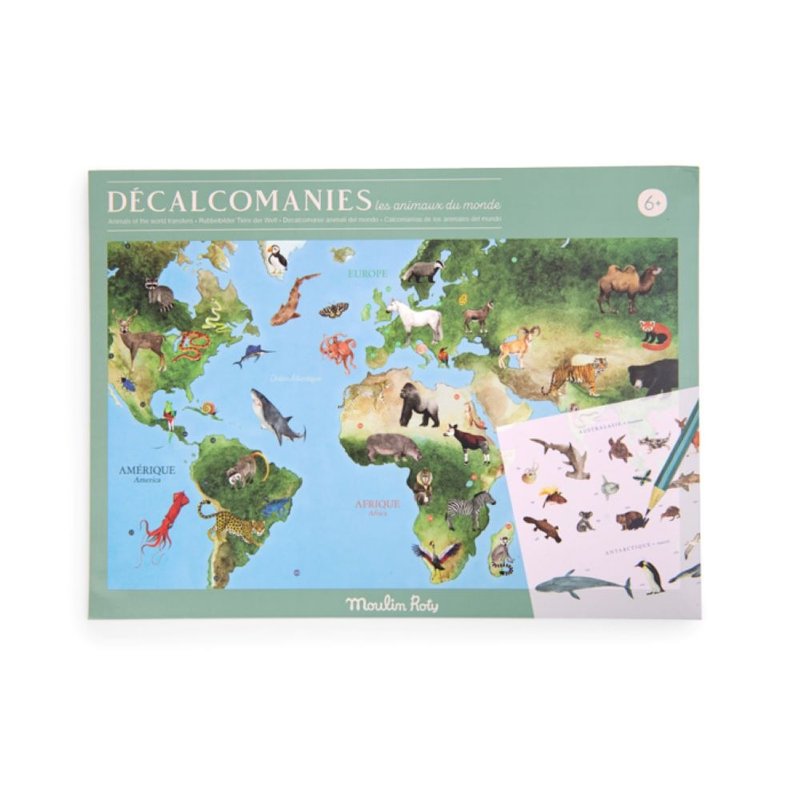 France Moulin Roty World Map Animal Stickers (59x42cm) - สมุดภาพเด็ก - กระดาษ หลากหลายสี