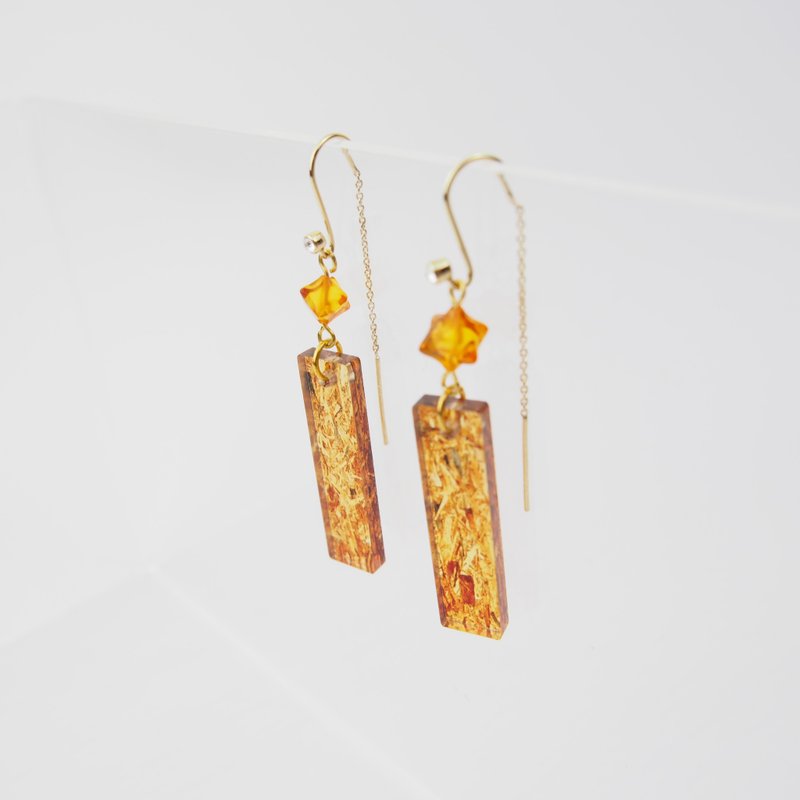 Old texture sugar cane board earrings - Earrings & Clip-ons - Acrylic Brown