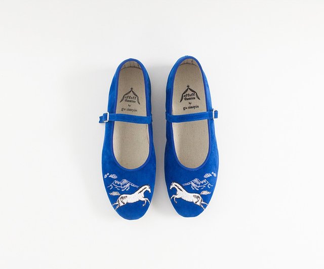 刺繡靴 馬と山/藍 - ショップ offoff theatre by gu siaoyin