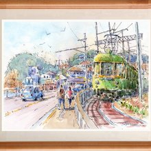 水彩画 原画 祭り ☆水彩画☆原画「葉山の休日・鐙摺浜」#642