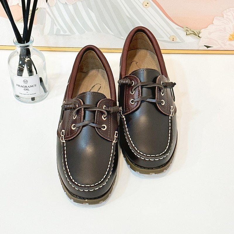 Strappy Legian Boat Shoes-Oil Dark Coffee - รองเท้าลำลองผู้หญิง - หนังแท้ 