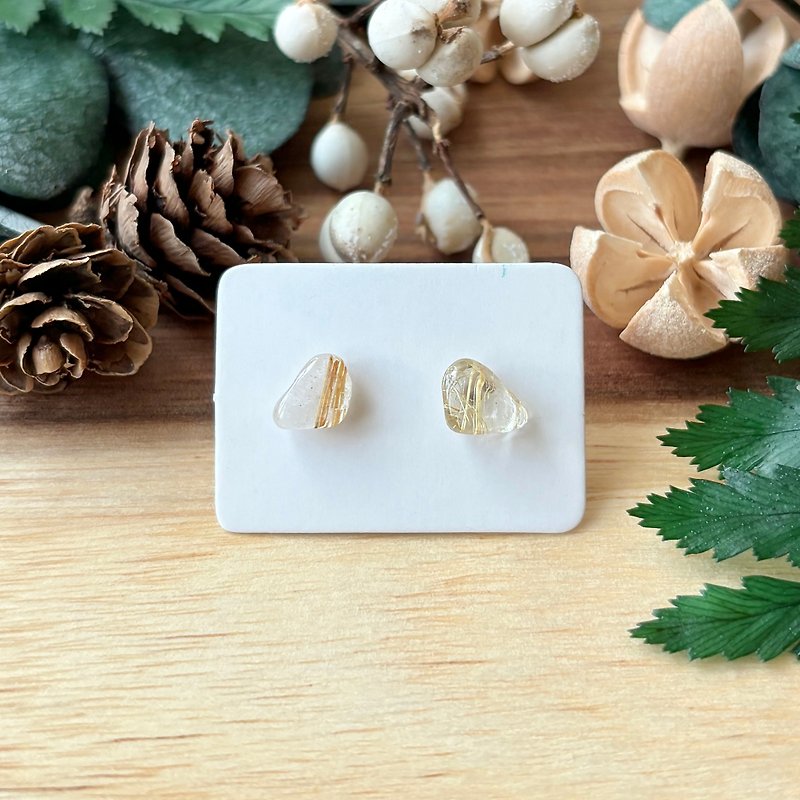 石光-天然礦石耳環-鈦晶39 - 耳環/耳夾 - 水晶 白色