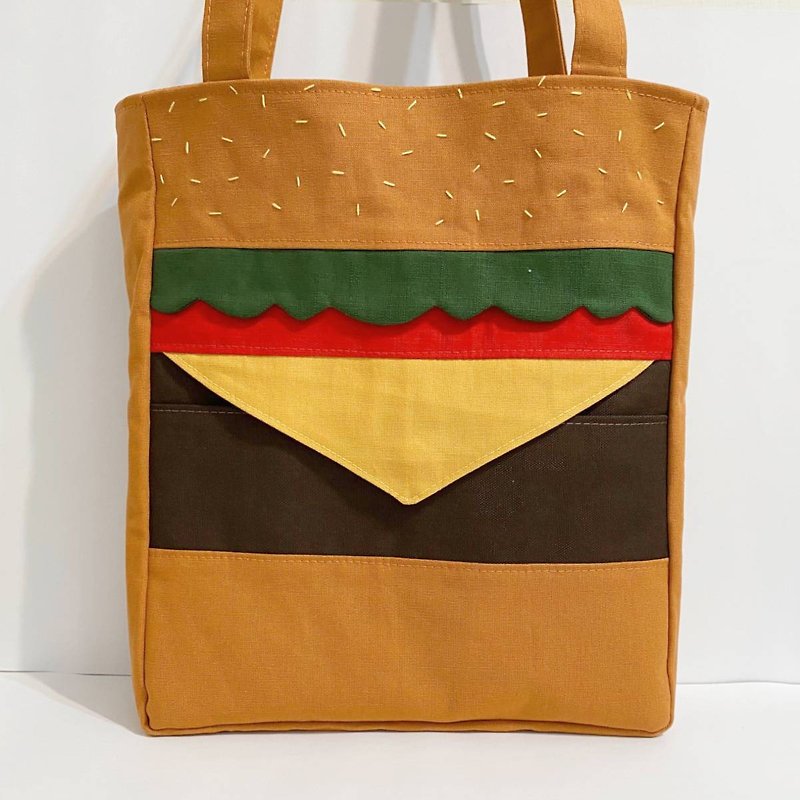 Big hamburger large capacity shoulder bag - กระเป๋าแมสเซนเจอร์ - ผ้าฝ้าย/ผ้าลินิน สีส้ม