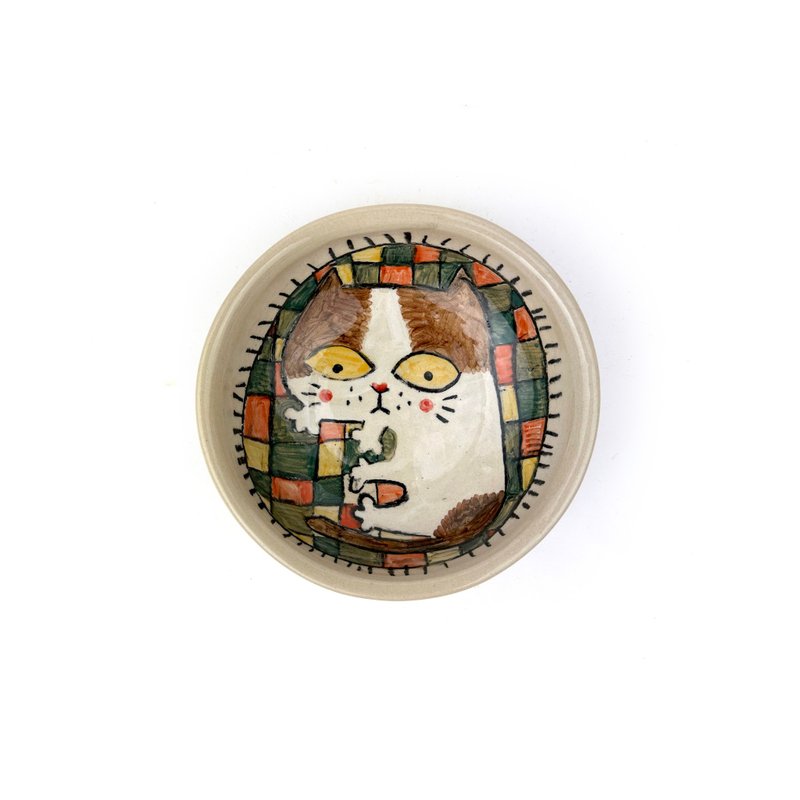 Nice Little Clay 小圓盤 可愛貓 0302S-31 - 碟子/醬料碟/醬油碟 - 陶 白色