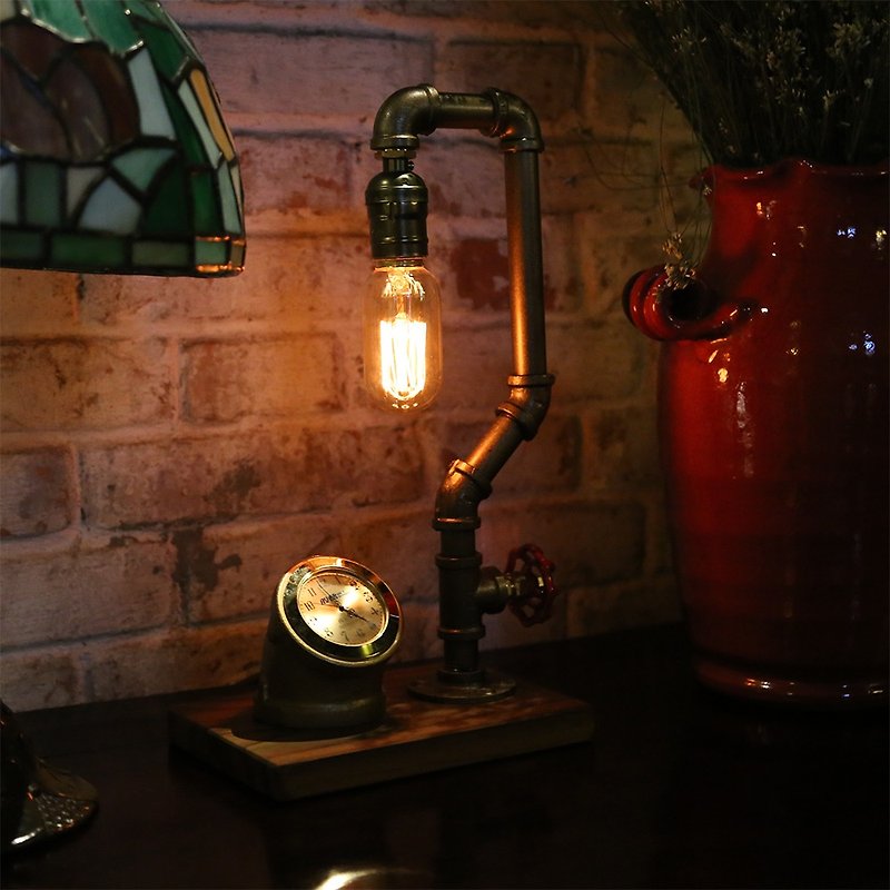 耶誕節交換禮物工業風水管燈 桌燈帶表臺燈情人節禮物 - 燈具/燈飾 - 其他金屬 咖啡色