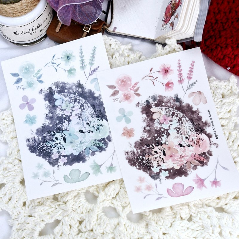 A dreamy moon flower sticker 2 - 紙膠帶/和紙/PET - 紙 白色