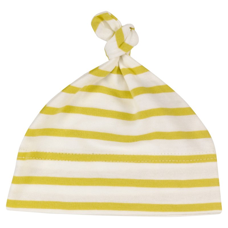 100%有機棉 黃色線條嬰兒啾啾帽 英國生產製造 - 滿月禮物 - 棉．麻 黃色