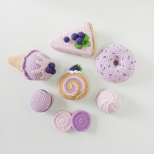 Toysbynusi Set crochet food,crochet donut, pretend to play,crochet ice cream, gift for baby