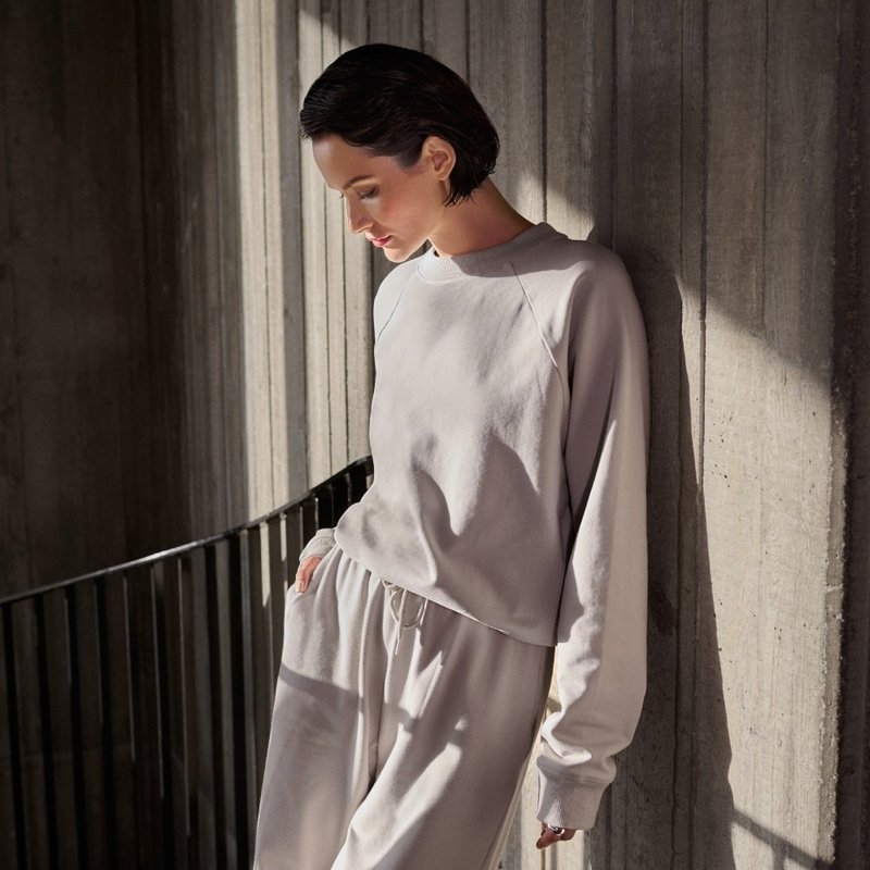 Bread & Boxers 女用寬鬆短版休閒衛衣 - 米灰 - 帽T/大學T - 棉．麻 灰色